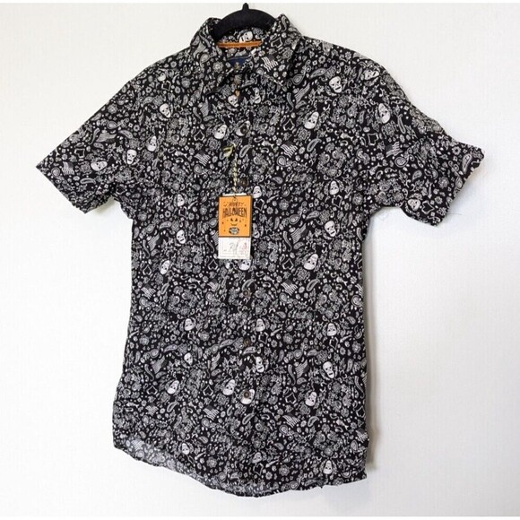 Rugby University Skull and Bones Shirt Black Size Medium - Picture 1 of 12